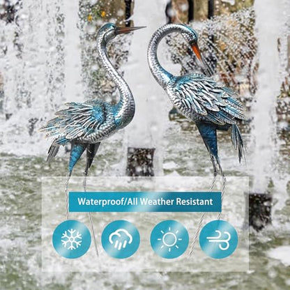 37-40Inch Outdoor Crane Garden Statues, Blue Heron Garden Statues | Large Metal Cranes for Yard, Lawn, Patio, Pond, Set of 2 - color: Blue