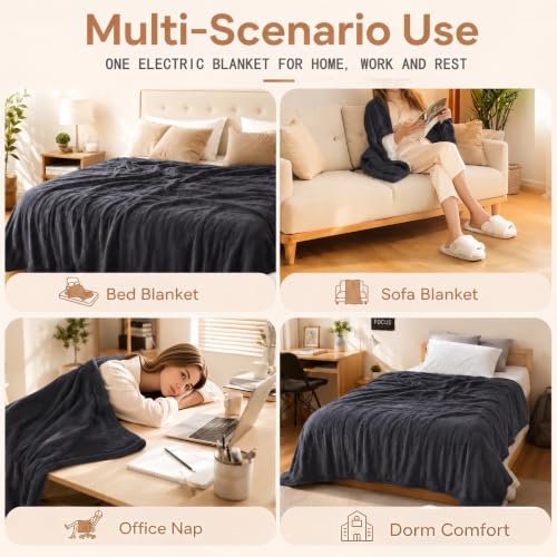 Electric Heated Blanket, Flannel and Sherpa, Full 72 x 84 in,Iron Gray | 9 heat settings | 1-10-hour timer | dual-sided comfort | machine washable | overheat protection - color: B-iron Gray, size: 72x84inches-Full