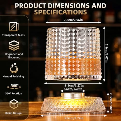 Luxury 360° Spinning Crystal Whiskey Glass Set Of 2, Rotating Old Fashioned Rocks Glasses & & 4 Color Lighting, Scotch & Bourbon, Cocktail Glasses for Bar, Party, Home and Gift (Grid) - color: Grid