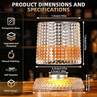 Luxury 360° Spinning Crystal Whiskey Glass Set Of 2, Rotating Old Fashioned Rocks Glasses & & 4 Color Lighting, Scotch & Bourbon, Cocktail Glasses for Bar, Party, Home and Gift (Grid) - color: Grid
