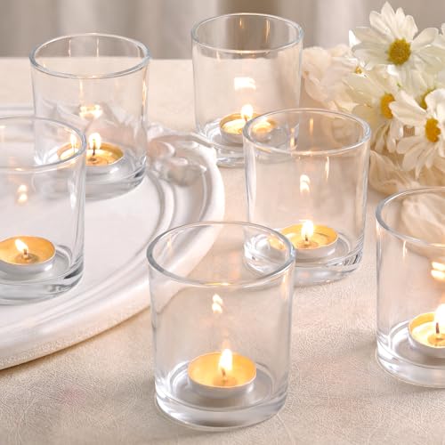 6 Pcs Large Clear Votive Candle Holder Tea Light Candle Holder Glass | Clear Candle Holders for Wedding, Party and Home Decor, Table Centerpiece - color: Clear