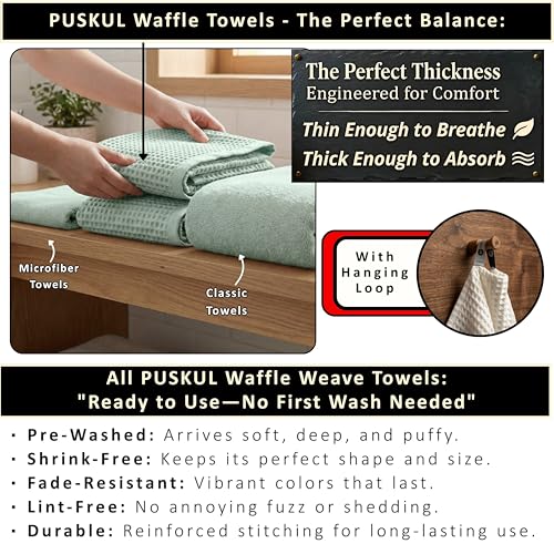 PÜSKÜL 2-Piece Natural 100% Turkish Cotton Waffle Bath Towels Extra-Large | Ice Green, 32x63" Bath Sheet Towel, Light Soft Absorbent Quick-Dry Lint-Free Premium Honeycomb Weave Oeko-Tex Made in Turkiye - color: Ice Green