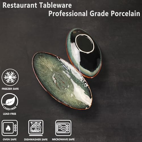 Ceramic Dinner Plates Set of 4, for Bread, Pasta, Salad, sushi - Microwave, Oven and Dishwasher Safe, Scratch Resistant durable Black reactive glaze - color: Black reactive glaze, size: 13.3 inch