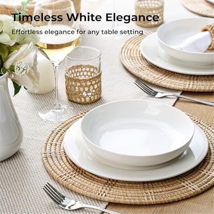 YHY Pasta Bowls Set of 4, 22 oz Ceramic Salad Plates, 7.8 Inch Wide Shallow Porcelain Dishes for Dinner, Microwave & Dishwasher Safe, White - size: 7.8 inches