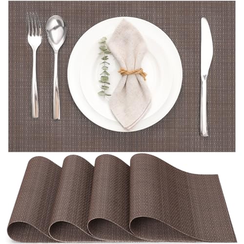 Myir JUN Placemats Set of 4 Kitchen and Dining Table Placemats | Vinyl Placemats Place Mats Indoor/Outdoor Set of 4 Washable Table Mats Non-Slip Place mats for Dining Table, Coffee - color: Coffee, size: Set of 4