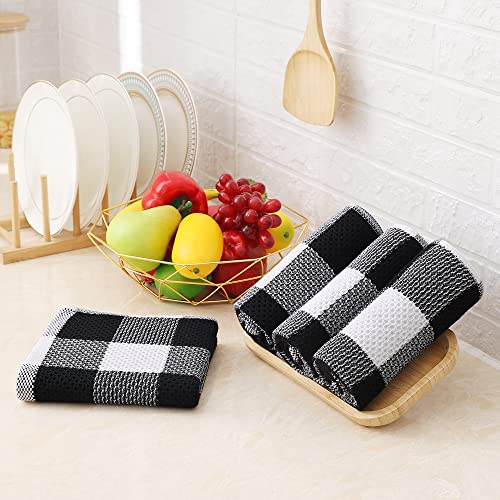 Homaxy 100% Cotton Plaid 6 Pack Kitchen Towels, 13" x 28", White & Black | Waffle Weave, Plaid, Super Soft and Absorbent Dish Towels, Quick Drying, Multi-Purpose - color: White & Black, size: 13 x 28 - 6 Pack
