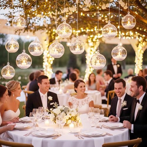 18pcs of Hanging Candle Holders - Glass LED Tealight Holders, Glass Globe Plant Terrariums, 3.15"/8cm Hanging Tealight Holder Terrariums for Birthday Party Tree Christmas Wedding Home Decor - size: 18pcs (3.15"Diameter)