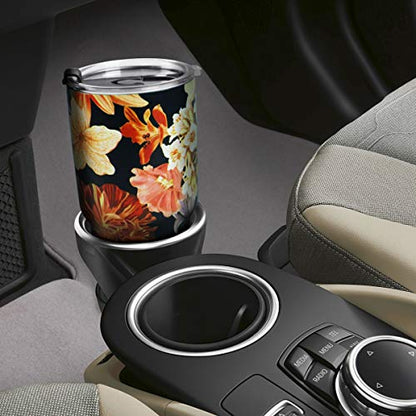 SYACOT 30oz Tumbler Double Wall Stainless Steel Vacuum Insulated Travel Mug with Splash-Proof Lid Metal Straw and Brush - color: Jasmine black-30oz