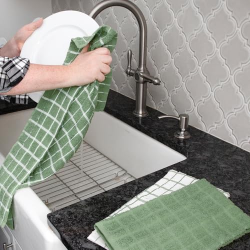 Ritz Premium 100% Cotton Terry Check Kitchen Dish Towels - Highly Absorbent, Super Soft, Long-Lasting, 25"x15", 3-Pack, Juniper - color: Juniper, size: 3-Pack - Kitchen Towel