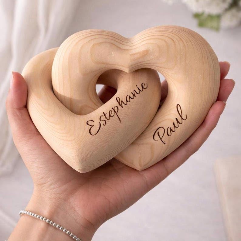 Personalized Interlocking Wooden Hearts, Custom Name Date Engraved Couple Gift, Wedding Anniversary Keepsake, Romantic Decor, Valentine Gift, Bridal Shower Gifts, Engagement Present 3 - color: Design 03