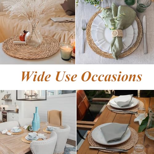 6 Pack 12 Inch Round Wicker Woven Placemats | Natural Water Hyacinth Braided Rattan Mats, Boho Farmhouse Style for Indoor & Outdoor Table Decor - size: 12 Inch Set of 6