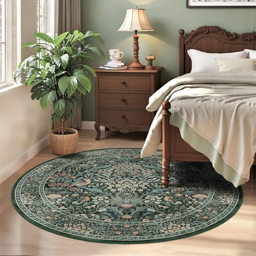 4ft Washable Area Rug Round Non-Slip Carpet for Bedroom Green Blue - color: Dark Green (Larger Pattern), size: 4' (Round)