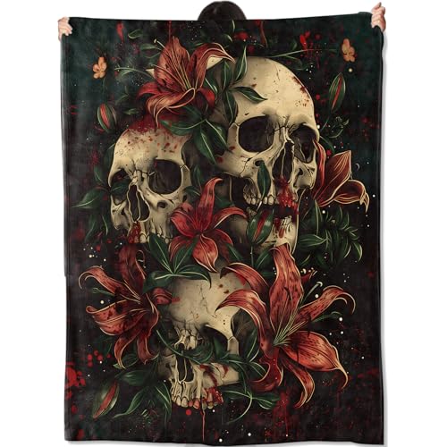 Gothic Floral Skull Blanket,Dark Botanical Throw Blankets Lightweight Flannel Throws 40×50 for Couch Bed Sofa,All Season Home Decor,Unique Gift for Teens and Adults Who Love Alternative Art - color: Skull, size: 50x40 Inch