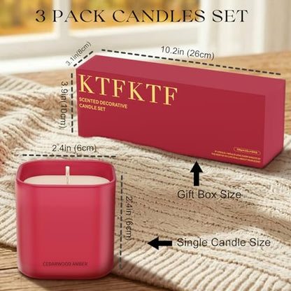 Scented Candle Set, Candle Gift Set, 3 Pack Candles for Home Scented | 4.22 oz Soy Candles, Aromatherapy Gift Set for Women, Monther's Day & Holiday, Scents of Apple Cinnamon/Pumpkin/Cedarwood - color: Red Candles Set
