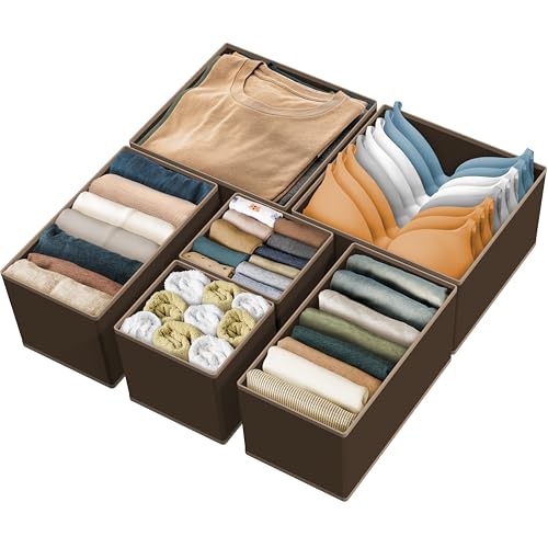 Simple Houseware Underwear Drawer Organizer, Set of 6, Brown | for Lingerie/Undergarment/Bra/Panty/Sock/Onesie - color: Brown, size: Set of 6 - 2L / 2M / 2S