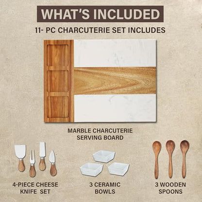 Marble Cutting Board Set, Charcuterie Cheese Boards, 3 Bowls, 3 Spoons, 4 Charcuterie Utensils, Meat, Fruits, Vegetables, Housewarming, Wedding - Marble Blank - style: Marble-Blank