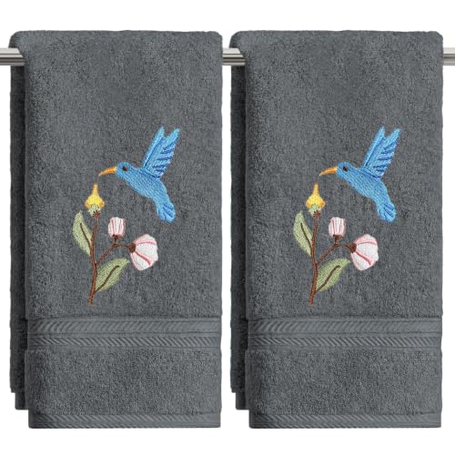 Artoid Mode 2 Pcs Grey Bird Floral Embroidered Hand Towels for Bathroom, 100% Cotton Soft Absorbent Farmhouse Decor Towels, 13.7 x 29.5 Inch - color: Grey, size: 13.7" x 29.5", 2PCS