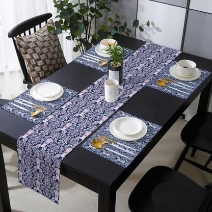 Table Runner and Placemats Set of 4 Branches Leaves Decorative Dining Table Runner with Matching Placemats Deer Head Table Decor for Kitchen Dining Room and Everyday Use 13x70in - size: 13"x70"+4pcs
