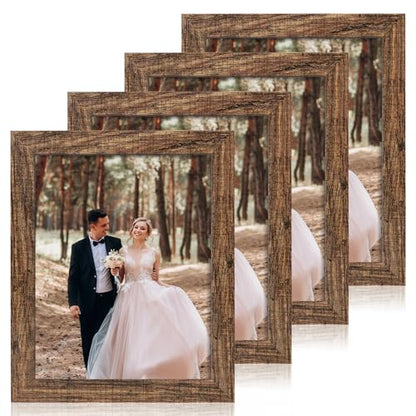 iRahmen 8.5x11 Picture Frame Set of 4, High Definition Real Glass Rustic Frame, Wood Photo Frames 8.5 by 11 Diploma Document for Wall Hanging and Tabletop Display - color: Brown, size: 8.5X11