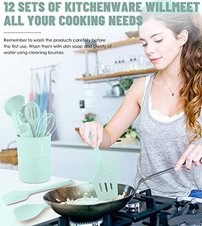 Kitchen Utensils Set-12 Pieces Silicone Cooking Utensils Set (Dishwasher Safe) 392°F Heat Resistant Spatula Set,Kitchen Utensil Set for Nonstick Cookware,Best Kitchen Tools with Holder | Dishwasher Safe 392°F Heat Resistant Spatula Set Kitchen Utensil Set