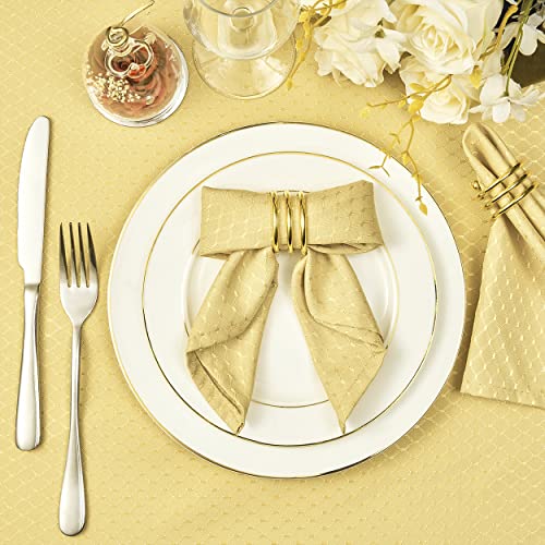 Gold A Jacquard 17x17 Square Polyester Cloth Napkins Set of 8 | Waterproof, Stain Resistant, Shrink Proof, Washable, fabric, Outdoor, Dining, Wedding, Kitchen, Party, Banquet, Reusable - color: Gold a