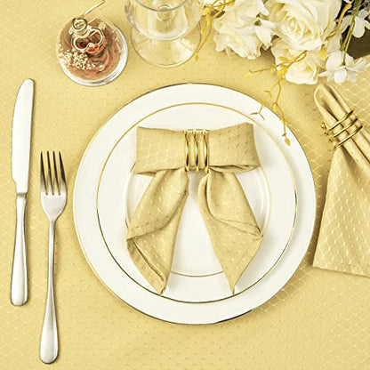 Gold A Jacquard 17x17 Square Polyester Cloth Napkins Set of 8 | Waterproof, Stain Resistant, Shrink Proof, Washable, fabric, Outdoor, Dining, Wedding, Kitchen, Party, Banquet, Reusable - color: Gold a