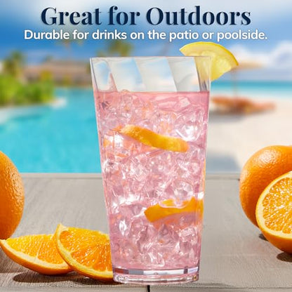 US Acrylic Optix Plastic Reusable Drinking Glasses (Set of 8) 20oz Water Cups in Clear | BPA-Free Tumblers, Made in USA | Top-Rack Dishwasher Safe - size: 20 Ounces