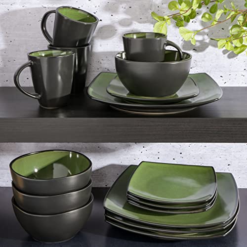Gibson Elite Soho Lounge 16 Piece Dinnerware Set, Green - color: Green (Soho Lounge), size: Service for 4 (16pcs)