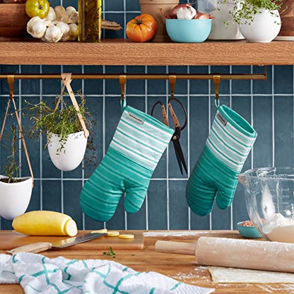 KitchenAid Albany Oven Mitt 2-Pack Set, Aqua Sky, 7"x13" - color: Aqua Sky