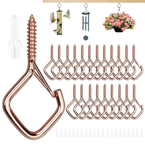 22 PCS Heavy Duty Rose Gold Eye Screw Hooks with Safety Buckle, No Drill Bit Included, 2.2 Inch Ceiling Hooks for Hanging Plants, Bird Feeders, Wind Chimes, String Lights, Indoor & Outdoor - color: Rose Gold, size: 22Pcs