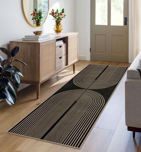 Easy Jute Rainbow Runner Rug, 2x6 Black Washable Rugs Runner for Hallway Non-Slip Boho Farmhouse Kitchen Runner Rug, Modern Abstract Indoor Outdoor Carpet for Porch Laundry Entryway - color: Black Rainbow, size: 2' x 6' (Runner)