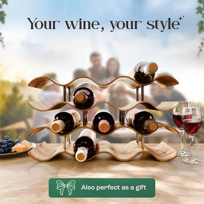 Dreiklang - be smart® Wooden Wine Rack 12 Bottles Countertop | Freestanding Natural Wood Bottle Holder | Modern, Decorative & Space-Saving | Slim & Compact Design | 3 Tiers (16.3 x 8.9 x 6.1 in) - size: 12 Bottles