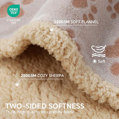 Luciphia Waterproof Pet Blankets Whith Paw Print for Couch Sofa Bed Cover, Liquid Pee Proof Soft Fluffy Dog Blanket Washable, Reversible Furniture Protection Puppy Cat, Khaki, X-Large（85" x 57"） | Soft Print Pet Blanket Washable Pee Proof, Furniture Prote