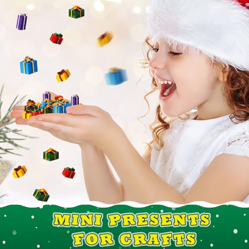 JUNEBRUSHS 50 Pcs Christmas Miniatures for Crafts, Christmas Tree Mini Resin Presents Charms Mini Christmas Ornaments Figurines for Tree Decor Vase Filler Xmas Crafts - style: Present Style