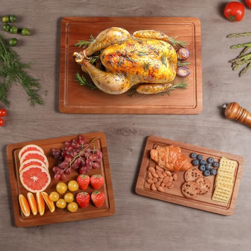 Wood Cutting Board, Wooden Cutting Boards for Kitchen with Deep Juice Grooves & Built-in Handles, Ideal Charcuterie & Chopping for Meat, Chopping Boards Set of 3 - size: Large