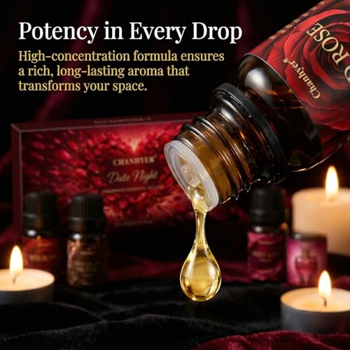 Date Night Essential Oils Set for Diffusers for Home 6 x 10 ml | Red Rose,Chocolate Truffle,Sweet Love,Love Potion,Cupid's Kiss & The Heart – for Diffuser,Candle,Soap Making - color: Red