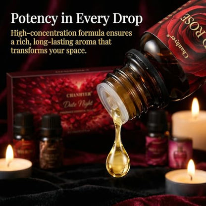 Date Night Essential Oils Set for Diffusers for Home 6 x 10 ml | Red Rose,Chocolate Truffle,Sweet Love,Love Potion,Cupid's Kiss & The Heart – for Diffuser,Candle,Soap Making - color: Red
