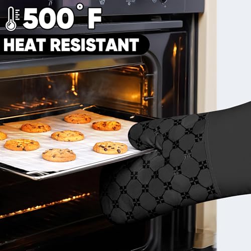 Oven Mitts Kitchen Towels Dishcloths with Pot Holders Sets 12PCS, Dish Towels Sets, Oven Gloves Pot Pads Heat Resistant 500 Degrees with Non-Slip Silicone Surface for Cooking Baking Grilling Black - color: Black