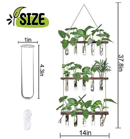 XXXFLOWER Wall Hanging Propagation Station with Wooden Stand 5 Glass Test Tubes 3 Tiered Planters Wall Terrarium for Home Office Plant Hanger Flower Vases Wall Decor Hydroponic Cuttings | 3 Tiers Plant Propagation Tubes Wall Decor Hydroponic Cuttings Plan