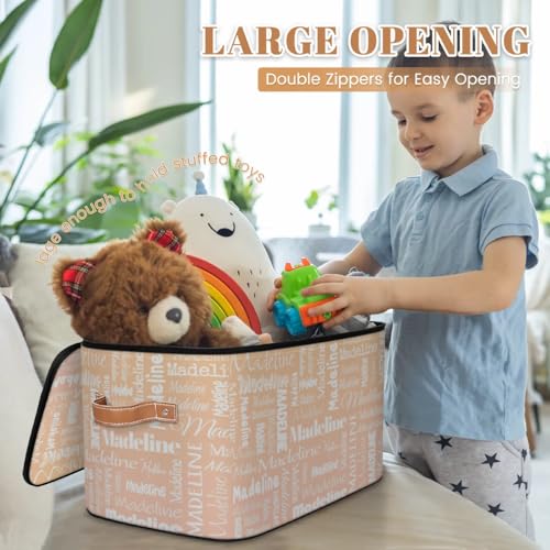 Storage Basket Custom Name, Personalized Keepsake Box, Apricot | Foldable Fabric Gradient Large Memory Bin with Handle Lid Lightweight Waterproof Dustproof, 14"L x 10.2"W x 10.4"H - color: Option 19