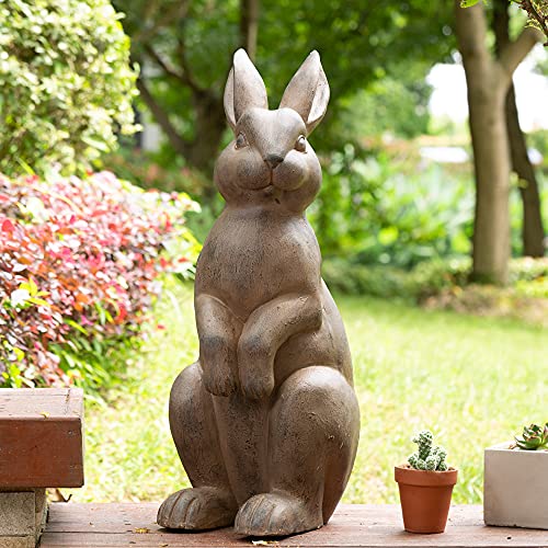 Glitzhome Rabbit Garden Statue Outdoor Standing Bunny Sculpture Lawn Decor, 22.75 Inch, Bronze - color: Bronze