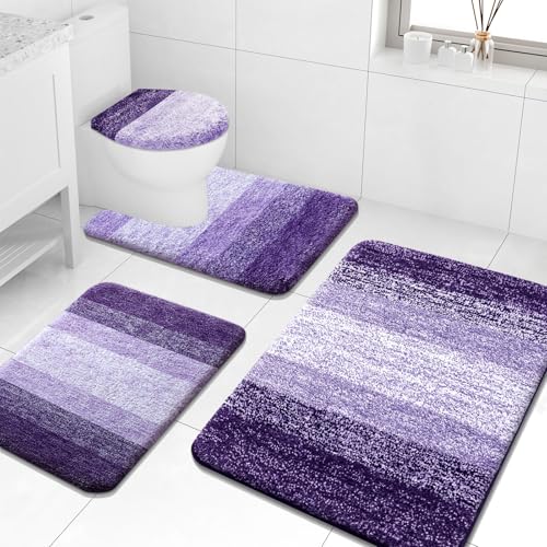 Arotive Microfiber Bathroom Rugs Sets 4 Piece, 24x16+36x24+24x20+17.5x15 | Dark Purple, Soft Absorbent Bath Mats, Machine Wash Dry U-Shaped Contour Rug and Toilet Lid Cover for Bathroom - color: Dark Purple, size: 36" X 24" + 24" X 16" + 24" X 20" + 17.5"