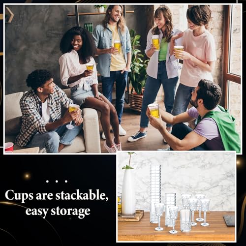 Uiifan 12 Pcs Drinking Glassware Set 6 Highball Glasses 12 oz 6 Glass Goblets 10 oz Crystal Glassware Set Clear Fancy Cups Vintage Textured Designer Cup for Cocktail Tea Water Beer Soda Dishwasher
