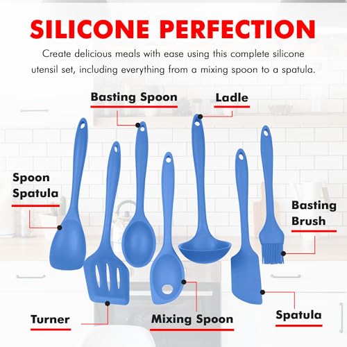 Chef Craft 7 Piece Blue Premium Silicone Kitchen Tool Set (42081) - color: Blue, size: 7 Piece Set