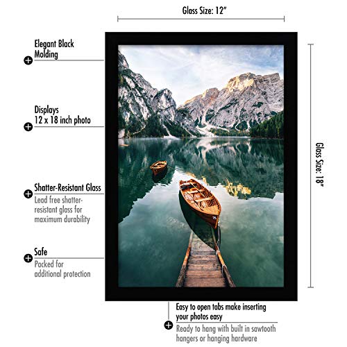 Americanflat 12x18 Poster Frame with Shatter-Resistant Glass - Signature Collection - Gallery-Style Frames Made of Engineered Wood - Photo Frame for Wall Display - Black - color: Black, size: 12x18