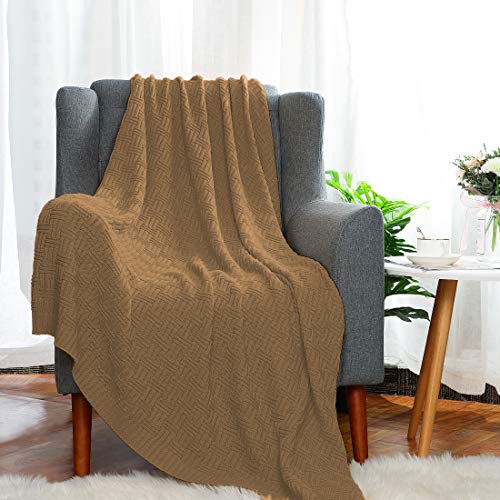 uxcell 100% Cotton Knit Throw Blanket, Cable Decors Brown 47x70 - color: Brown
