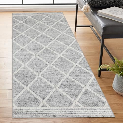 Machine Washable Area Rug Runner - Living Room Bedroom Bathroom Kitchen Entryway Office - Padded Low Pile Stain Resistant Premium - Boho Modern Farmhouse - Tessa - Gray Ivory 2'6" x 10' - color: Tessa - Gray Ivory, size: 2'6" x 10' (Rectangular)