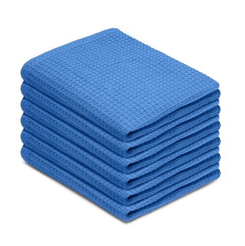 Blue Needles Waffle Weave Kitchen Towels, 15x25 Inches 100% Cotton Set of 6 Dish Towels for Kitchen, Ultra Soft & Absorbent with Hanging Loop, Spring Summer Dish Rags for Quick Drying - Sky Blue - color: Sky Blue, size: 15 x 25 - 6 Pack