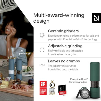 LARS NYSØM Salt and Pepper Grinder Set Manual, Stainless Steel Salt and Pepper Mills with Adjustable Ceramic Grinder I Design Spice Shakers (Pine Green) - color: Pine Green, size: Set of two manual grinders