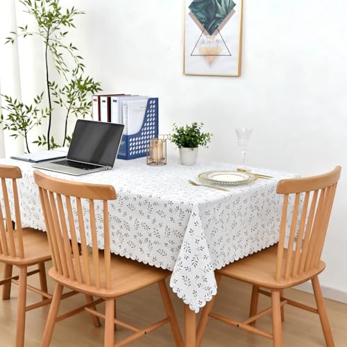 MeritMode PVC Tablecloth 60x90, Rectangular Waterproof Table Cover | Vinyl Surface, Polyester Backing, Yarn Texture, Wipeable, Dining Table, Kitchen, Party, Banquet, Everyday Use - size: 90" x 60" (Rectangular)